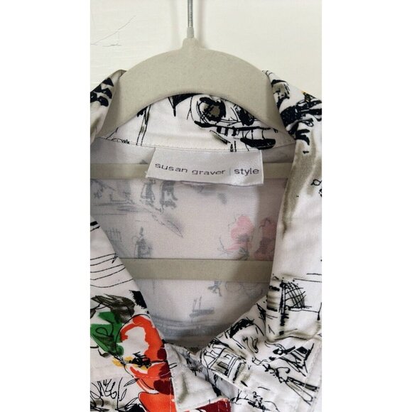 Susan Graver Style Womens Jacket White Floral Print Stretch Long Sleeve Large - Picture 3 of 4